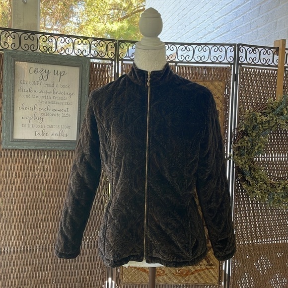 St. John Sport Paisley Velvet Quilted Zipper Jacket - Picture 4 of 14